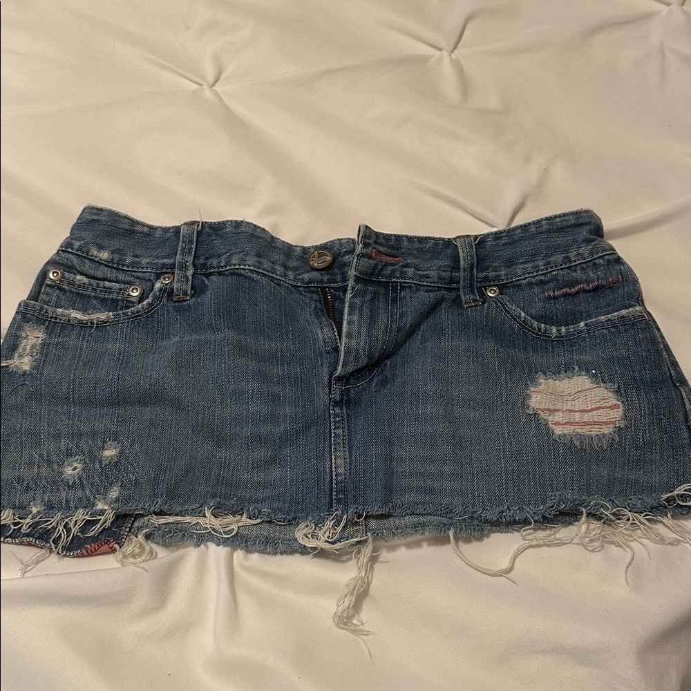 American Eagle Outfitters Blue Distressed Mini Skirt